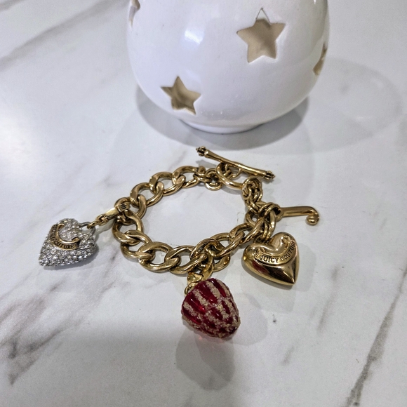 Juicy Couture Gold Bracelet with Heart Charms - Picture 1 of 10